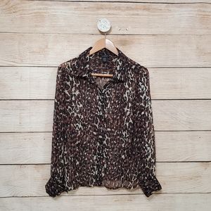 Calvin Klein Animal Leopard Print Long Sleeve Button Down Blouse XL